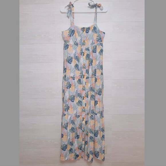 LC Lauren Conrad Women's Sleeveless Floral Print Smocked Button Front Long Dress - Picture 1 of 5